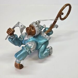 Rare Mark Roberts Monkey Blue & Silver Mascarade Jester Clown Holiday Ornament